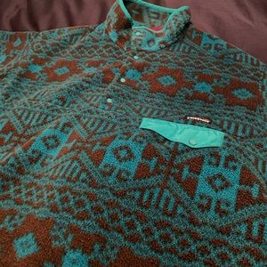 2011 Patagonia Synchilla Aztec Fleece Quarter Button Pullover Teal/Brown XL